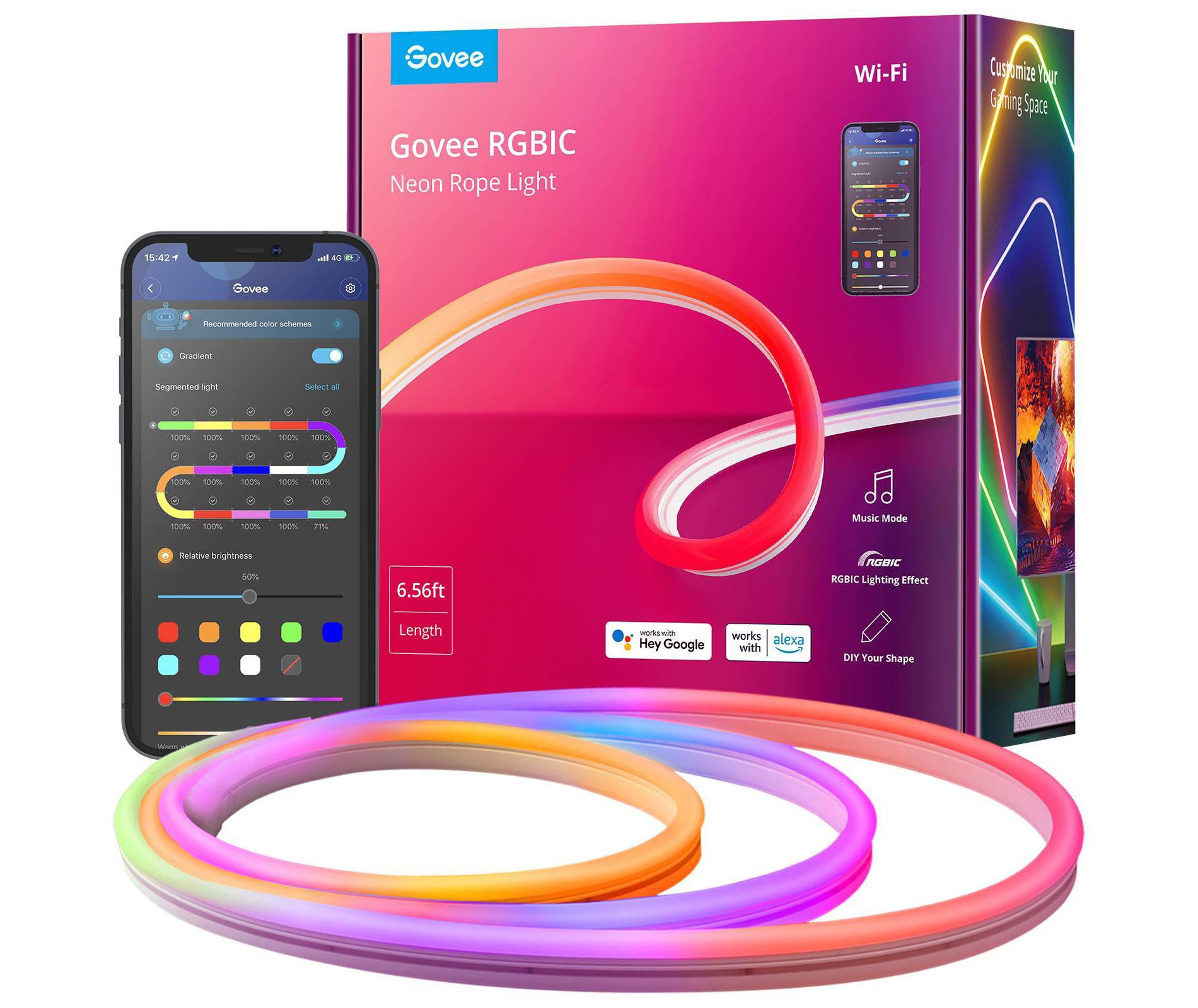 Govee RGBIC LED Neon Rope Light 6.5': Plastic Electric App-Controlled Lighting