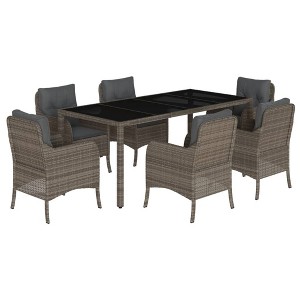 vidaXL Garden Dining Set Grey PE Rattan Removable Covers - 1 of 4