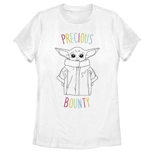 Women's Star Wars The Mandalorian The Child Precious Bounty Rainbow Text T-Shirt - 1 of 4