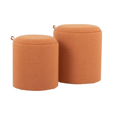 Set of 2 Tray Nesting Ottomans Polyester/Wood Orange/Natural - LumiSource