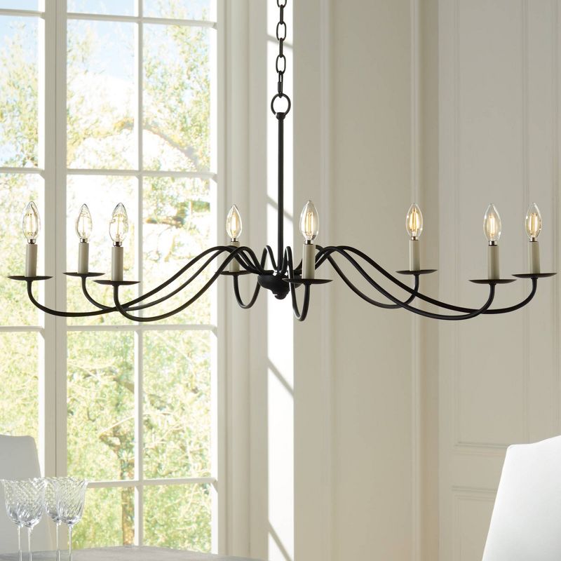 Franklin Iron Works Black Chandelier 42" Wide Farmhouse Rustic Bent Arms 8-Light Fixture for Dining Room Living House Foyer Kitchen Island Entryway, 2 of 10