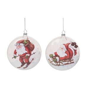 Transpac Glass 5.5 in. Multicolored Christmas Santa Ski and Sled Ornament Set of 2 - 1 of 2