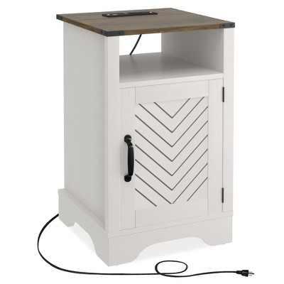 NicBex Nightstand with Charging Station and Open Storage Shelf Modern End Table with Door and Metal Handle for Bedroom,Living Room