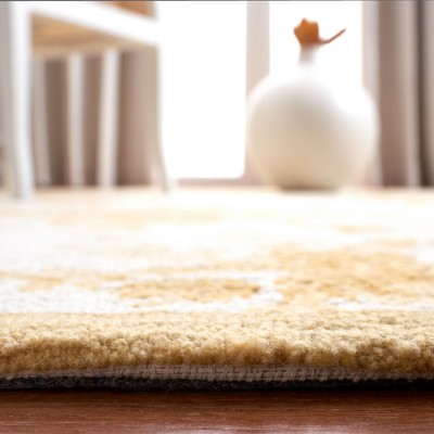 Ivory and Gold Floral Hand-Hooked Wool Area Rug