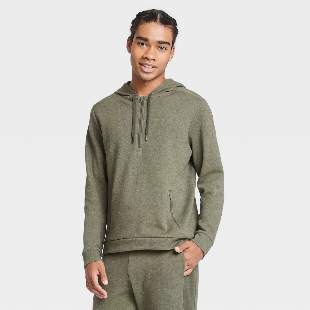 Men's Premium Fleece 1/4 Zip Hoodie - All in Motion Olive Green M, Men's, Size: Medium, Green Green was $38.0 now $24.7 (35.0% off)