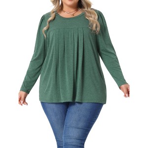 Agnes Orinda Women's Plus Size Loose Long Sleeve Dressy Pleated Round Neck Casual Blouses - 1 of 4