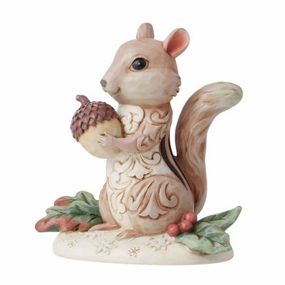 Winter Woodland Chipmunk Figurine Holding Acorn, Painted Resin