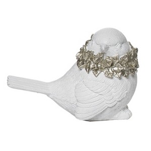 Transpac Resin 4 in. White Christmas Elegant Glitter Wreath Bird Figurine - 1 of 2