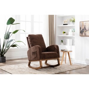 Modern High Back Armchair Rocking Chair, Upholstered Glider Chair With Side Pocket, Wooden Nursery Rocking Chairs - 1 of 4