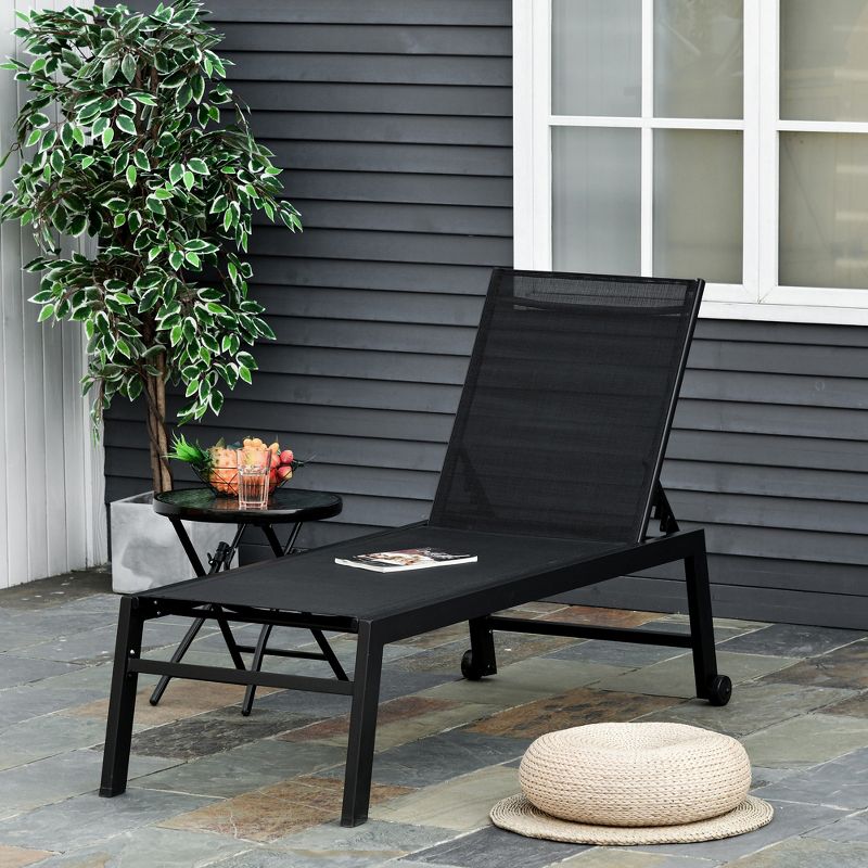 Outsunny Patio Garden Sun Chaise Lounge Chair with 5-Position Backrest, 2 Back Wheels, & Industrial Design, 3 of 8