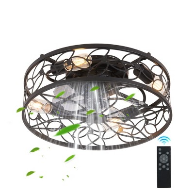 Bella Depot Flush Mount Rustic Caged Ceiling Fan with Light and Remote