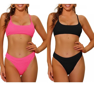 INSPIRE CHIC Women's Ribbed Adjustable Spaghetti Straps Sports Bikini Sets 2 Sets