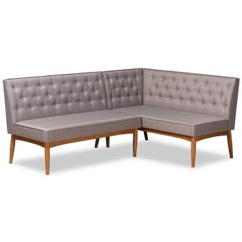 2pc Riordan Fabric Upholstered and Wood Dining Nook Banquette Set Gray/Walnut Brown - Baxton Studio