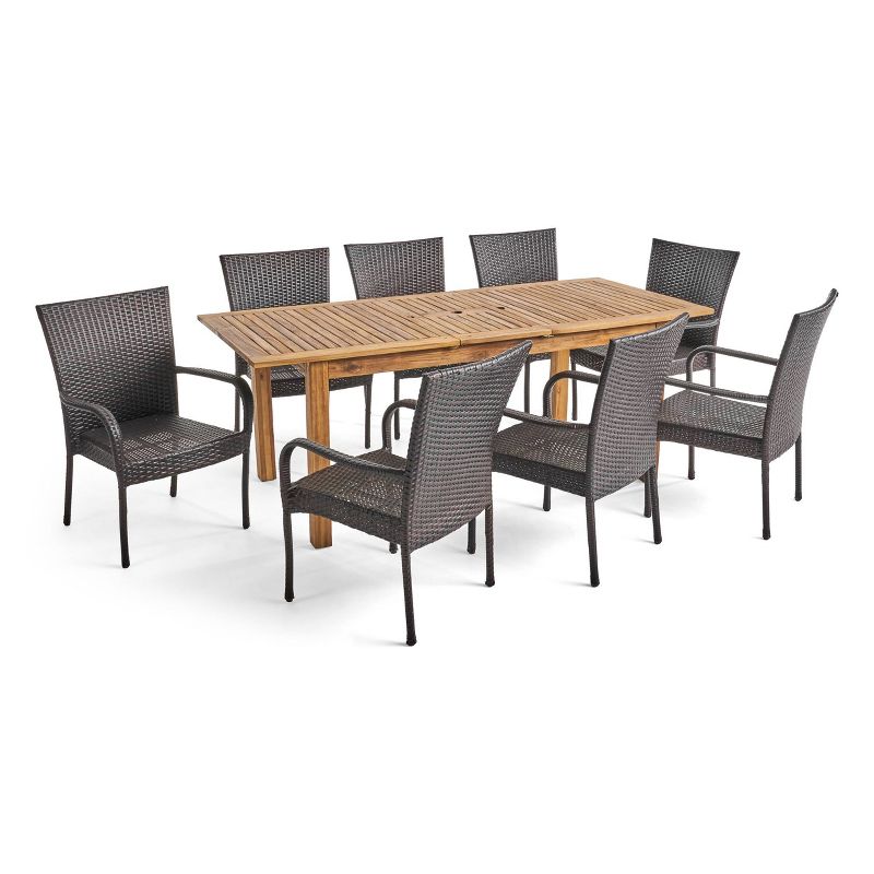 Hayes 9pc Wood &#38; Wicker Expandable Dining Set - Natural/Brown - Christopher Knight Home, 3 of 9