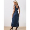Allegra K Women's Ruched Front Elegant Wedding Guest Wide Straps Party Split Maxi Dress - 3 of 4