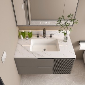 KTMBDW 43/37/31'' Rectangular Bathroom Sink with Marble Vanity Top, Predrilled Centerset and 4-Inch Backsplash, Stain-Resistant, Easy-To-Clean- White - 1 of 4