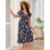 Women's Plus Size Wide Leg Floral Jumpsuits Casual Summer Short Sleeve Fashion Outfit Criss Cross Neck Smocked Waist - 4 of 4