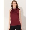 INSPIRE CHIC Women's Elegant Satin Sleeveless Bow Tie Mock Neck Solid Work Blouse - 2 of 4