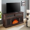 VYNXARIA Embossed Pattern TV Stand with 23" fireplace insert,, TV and Media Console with Open and Closed Storage Space and sliding door, Dark Cherry - 3 of 4