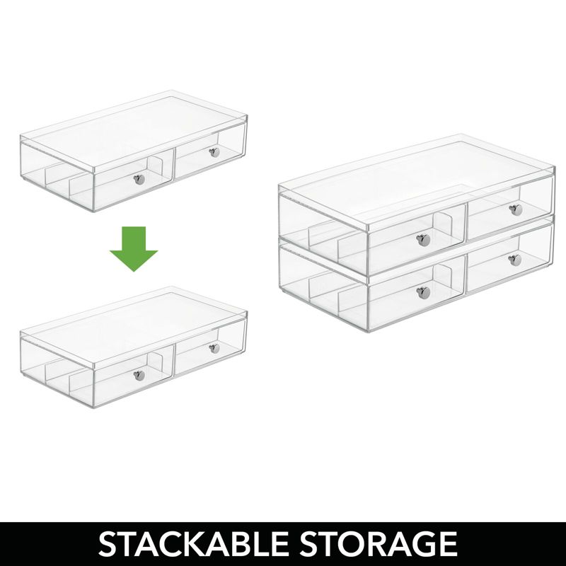 mDesign Plastic Glasses Storage Organizer Box with 2 Drawers, 2 Pack, 5 of 10