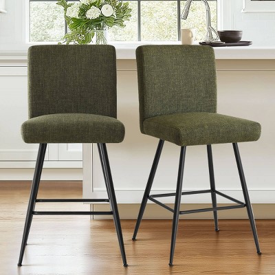 Counter Height Bar Stool Set of 2,Upholstered Linen Counter Stool,27 Inch Stool With Linen Back for kitchen Island-Tanpinhause