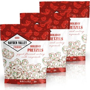 Hayden Valley Foods Holiday Yogurt Flavored Covered Pretzels | 5 oz Bags (Pack of 3) | No Artificial Flavors, Preservatives or Colors - 1 of 3