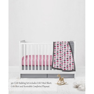 Bacati - Elephants Pink/Fuschia/Gray 3 pc Crib Bedding Set