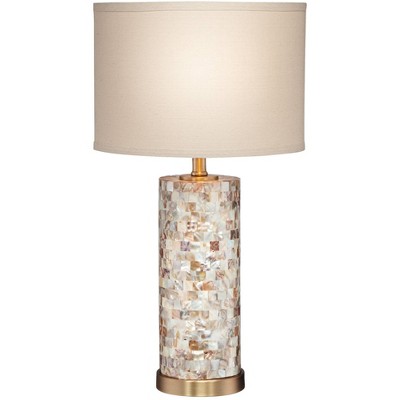 360 Lighting Modern Coastal Table Lamp with Table Top Dimmer Mother of Pearl Cylinder Cream Shade for Living Room Bedroom House