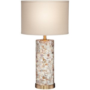 360 Lighting Margaret Modern Coastal Table Lamp 23" High Mother of Pearl Cylinder with Table Top Dimmer Cream Shade for Bedroom Living Room Bedside - 1 of 4