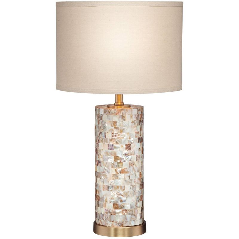 360 Lighting Margaret Modern Coastal Table Lamp 23" High Mother of Pearl Cylinder with Table Top Dimmer Cream Shade for Bedroom Living Room Bedside, 1 of 7