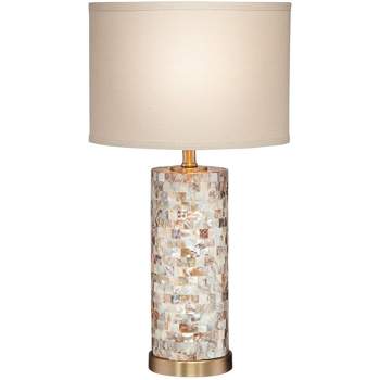 360 Lighting Margaret Modern Coastal Table Lamp 23" High Mother of Pearl Cylinder with Table Top Dimmer Cream Shade for Bedroom Living Room Bedside