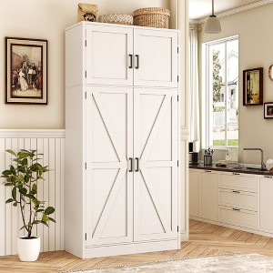 Besiost Farmhouse Kitchen Storage Cabinet with 4 Barn Doors, 71" Tall Kitchen Pantry Cabinet with Shelves - 1 of 4