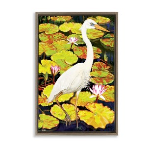 Stupell Industries Stepping Bird on Lily Pads Black Framed Floater Canvas Wall Art - 1 of 4