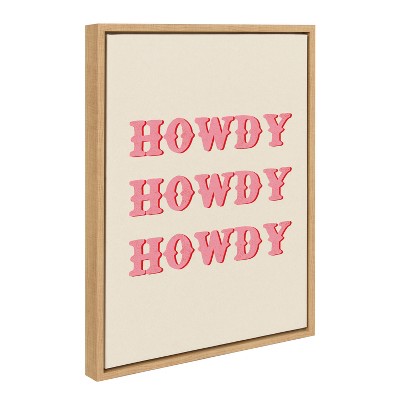 Natural Framed Canvas Print with Pink Howdy Text, 18"x24"