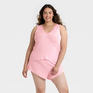 Women's Lace Trim Ribbed Tank Top and Shorts Pajama Set - Auden™ - 1 of 3