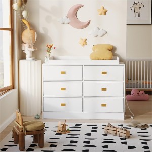 Garvee Nursery 6 Dresser with Changing Table Top, 6 Drawer Baby Dresser with Anti-Tip Kit Device, Toddler MDF Storage Organizer for Baby, Kids - 1 of 4