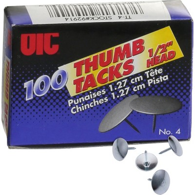 Officemate Thumb Tacks 1/2" Point 100/BX Steel 92914