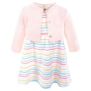 Hudson Baby Girls Cotton Dress and Cardigan Set, Happy Stripe - 1 of 4
