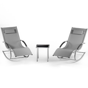 Outdoor Chaise Lounge Chairs,Portable Set of 3,Iron Patio Rocking Chair Set, Including Patio Lawn Rockers with Coffee Table and Headrests,for Patio - 1 of 4