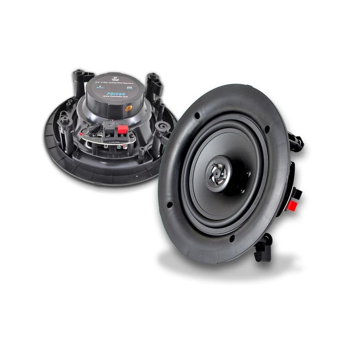 Pyle 6.5" In-Wall/In-Ceiling Dual Stereo Speakers, 2-Way Flush Mount, 200W Peak Power, Includes Round & Square Grills – PDIC66 - thumbnail 3