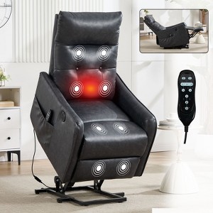 Black PU Single Motor Power Lift Recliner Chair with Massage and Heat for Elderly, Max Reclining Angle 155° - 1 of 4