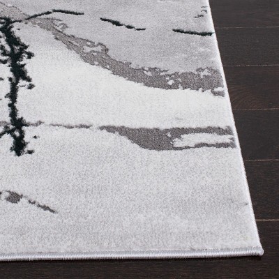 Gray and Green Abstract Hand-knotted Runner Rug