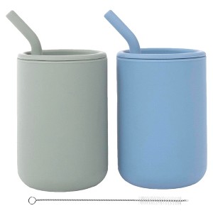 WeeSprout Silicone Baby Cups With Straws and Lids, 4 & 8 oz Options, Set of 2, Food Grade Toddler Training Container, Built In Straw Stoppers - 1 of 4