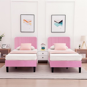 VECELO Velvet Upholstered Platform Bed Frame with Adjustable Headboard, Sturdy Wood Slat Support, No Box Spring Required - 1 of 4