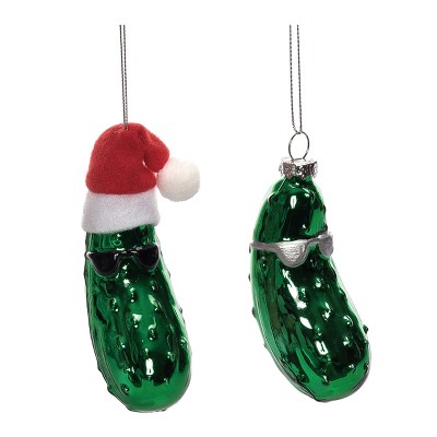 Transpac Glass Cool Pickle Ornament Set of 2 Christmas Home Decorations