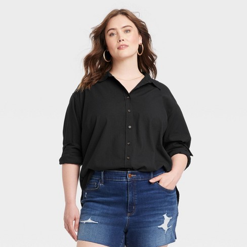 Women's Long Sleeve Oversized Button-down Shirt - Universal Thread™ Black S  : Target