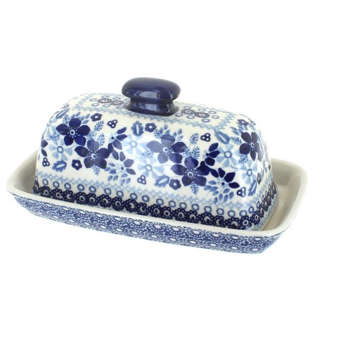 Blue Rose Polish Pottery Vintage Blue Daisy Butter Dish : Target