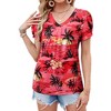 Nlife Womens Puff Short Sleeve Hawaiian Shirts Floral Tropic Printed Pleated V Neck Summer Casual T-Shirt Trendy Boho Blouses Tops - 3 of 4
