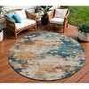Beige And Teal Blue Abstract Washable Indoor Outdoor Area Rug - 2 of 4