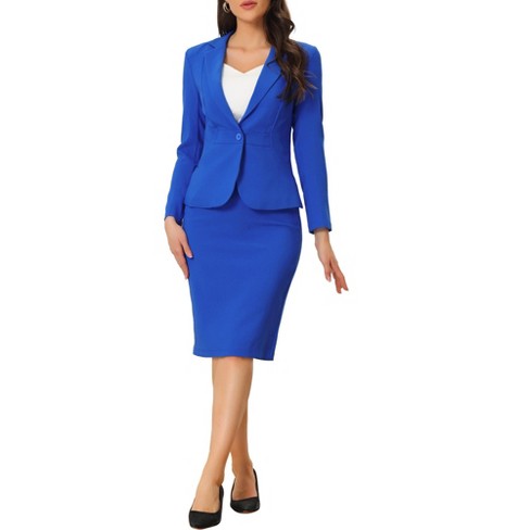 Allegra K Women's Long Sleeve Blazer And Pencil Skirt Suit Set 2 Pcs ...